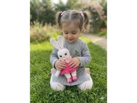 Resim R&S El Örgüsü Amigurumi Sevimli Tavşan Oyuncak - Pembe Elbiseli Fiyonklu 