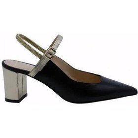 Resim Poletto Hakiki Deri Sıyah-altın Ayakkabı Stiletto 9841 88-1342 Siyah 