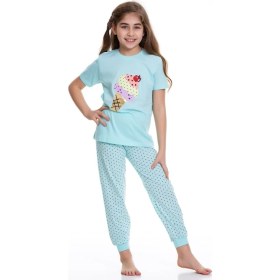 Resim Ümkem Kısa Kollu Dondurma Desenli Pijama Takımı 6-10 Yaş 