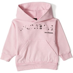 Resim Pembe Siyah Kapüşonlu Unisex Çocuk Sweatshirt 