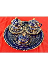 Resim 2li Bakır Fincan Takımı Ve Lokumluk Yuvarlak Tepsi 