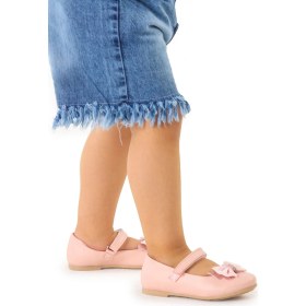 Resim Kiko Kids Taşlı Cırtlı Kız Çocuk Fiyonklu Babet Ayakkabı Ege 204 Cilt Pudra 