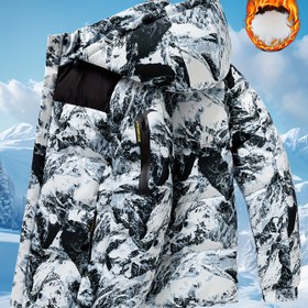 Resim Erkekler için Ağır Hizmet Tipi Kışlık Termal Kapüşonlu Ceket - Tam Fermuarlı Rüzgar Geç İrme Mont, Çift Taraflı Şapka, Ön Yüzeyde Full Zip ve önceki Ceplerle Makinede ykanabilir Sozuk Havada Kayak Snowboard Dahil Outdoor Etkinlikleri ile Uygundur Kamufaj Renklere Saha (Siyahl/Gri Beyaz Bej) Arktik Koşullarınız Ýaýly Erken Sonbaharda Ýaşayanlar Ücün Ideal Ýokary Kaliteli Ýylky Jaka 