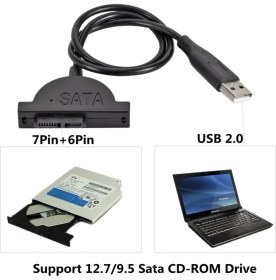 Resim Aogo USB 2.0 To 7+6 13 Pin Sata Laptop Cd/dvd Harici Bağlantı Kablosu Slimline Sata USB Kablo 