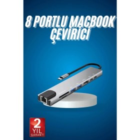 Resim 8 Port Çoklayıcı Macbook ile Uyumlu Çoğaltıcı Type-C Dönüştürücü Tf Sd Kart 