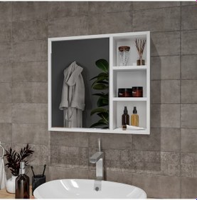 Resim Ayna Kapaklı Tamamen Mdf Banyo Dolabı Beyaz 