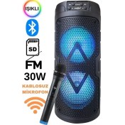 Resim Ensiga Işıklı Büyük Boy Party Box Bluetooth Hoparlör Taşınabilir Şarjlı Ses Sistemi Kablosuz Karaoke Mic 