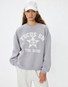 Resim Koton Oversize Bisiklet Yaka Sweatshirt Kolej Baskılı Şardonlu Gri 5wal10187ık Gri 