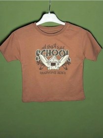 Resim Çikoby Erkek Bebek School Yazılı Pamuklu T-shirt-15709 Kahverengi 