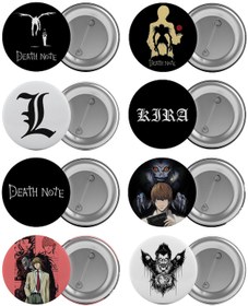 Resim Death Note Çanta Rozeti Seti 8 Adet En Büyük Boy 5.8Cm Iğneli Bro 