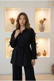 Resim bellura Kolları Fiyonk Detaylı Krep Pantolonlu Takım 