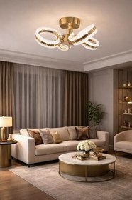 Resim Ecrin 4lü Plafonyer Gold Led Avize Kristal Görünüm Beyaz Işık Enerji Tasarruflu Oturma Odası Yemek Odası 