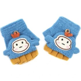 Resim Liangduo Shop Mavi Stil Yeni Kış Çocuklar Bisiklet Eldiveni Çocuklar Kış Örme Yün Parmaksız Eldiven Yarım Parmak Eldiven Flip Top Mitten (Yurt Dışından) 