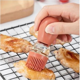 Resim İndecor Houseware Hazneli Silikon Yağ Sos ve Yumurta Fırçası Yağ Fırçası Yağ Şişesi Pembe 180 ml 