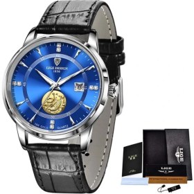 Resim Hanyang Siyah Gümüş Mavi Lıge Tasarım Moda Erkek Saatler Takvim Paslanmaz Çelik Üst Marka Lüks 30 M Su Geçirmez Saatler Kuvars Saat Relogio Masculino (Yurt Dışından) 