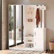 Resim L'occi Concept Wood Aynalı Askılı Kapaklı Vestiyer Portmanto Ayakkabılık Beyaz 