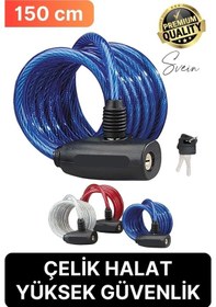 Resim Premium Anahtarlı Çelik Halatlı Dayanıklı Bisiklet Motosiklet Scooter Kilidi 150 Cm Güvenli Pratik Çok Renkli 