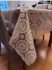 Resim Valerium Elyaflı Pvc Muşamba Desenli Silinebilir Sıvı Geçirmez Masa Örtüsü Bej 