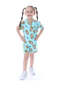 Resim %100 Pamuk Interlok Kumaş Kısa Kollu Şortlu Kız Çocuk Pijama Takımı 3,4,5,6,7,8 Yaş Turkuaz 