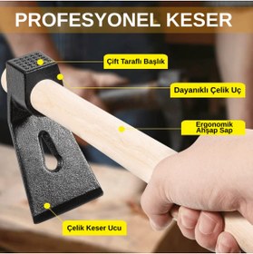 Resim BEYLİNİ 500 gr Çelik Keser Ekonomik Dayanıklı Odun Bahçe Ot Çift Yönlü Ahşap Ergonomik Saplı Profesyonel 