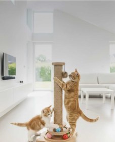 Resim RealWood Kedi Tırmalama Çubuğu ve Oyuncağı - Dikey - 64 cm 