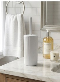 Resim 5 Li Lüx Banyo Aksesuar Seti Kapaklı Çöp Kovası, Sabunluk, Diş Fırçalık, Dekoratif Yuvarlak Beyaz 