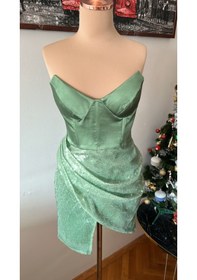 Resim Chica Rosa Fashion Su Yeşili Büstiyer Pullu Jessie Elbise 
