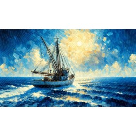 Resim Venspor Gün Doğumunda Balıkçı Teknesi Manzaralı Arkaplan 200 x 150 cm Fon Duvar Örtüsü 