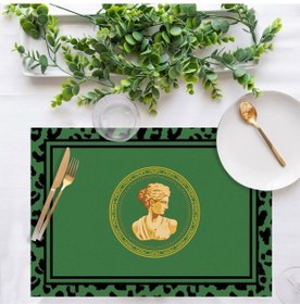 Resim Yeşil Büst Detaylı Amerikan Servis 4'lü Set 35x50cm Keten, Ulusl. Yıkama Ve Solmama Sertifikası Çok Renkli 