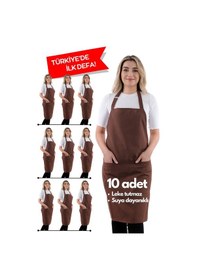 Resim 10 Adet Simple Ayarlanabilir Askılı Mutfak Önlüğü Kahverengi 