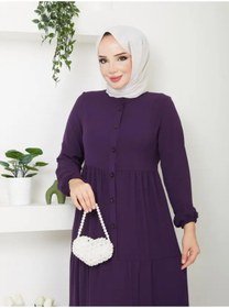 Resim exxitcollection Kadın Ayrobin Şık ve Rahat Kesim Kumaş Boydan Tesettür Elbise 