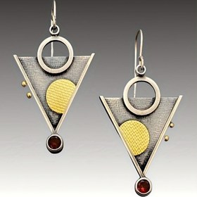 Resim 1 Çift Vintage Bohem Üçgen Gün Batımı Alaşımlı Küpeler Sentetik Sahte Taşlar, Demir Kulak İğnesi, Moda Takı Aksesuarları 