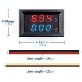 Resim Dijital Voltmetre Ampermetre Volt Akım Ölçer Dc 0-100v 10a 