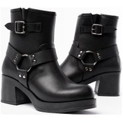 Resim 5109-3042 Siyah Toka Aksesuarlı Fermuarlı Kalın Topuklu Günlü... Siyah 