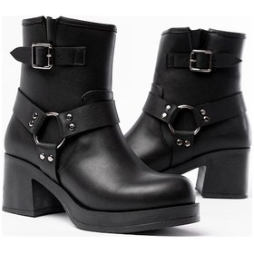 Resim 5109-3042 Siyah Toka Aksesuarlı Fermuarlı Kalın Topuklu Günlü... Siyah 