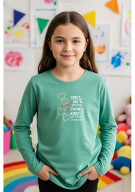 Resim Yuvarlak Yaka Girls Baskı Detaylı Kız Çocuk Sweatshirt Mint 