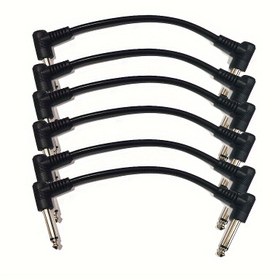 Resim 6 adet Siyah Gitar Efekt Kablosu Tek Parça Kablo 6.35mm Kavisli Konnektör Elektrik Gitar Bas Koruyucu Gürültü Azaltma Kablosu 18cm 