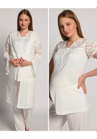Resim Bone Club 4905 Krinkel Sabahlıklı Lohusa 3'Lü Pijama Sabahlık 