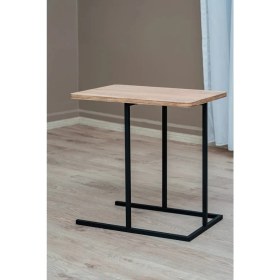 Resim Modern Koltuk Yanı C Sehpa – Metal Gövdeli, Su Geçirmez Ahşap Raflı Laptop & Kahve Masası 