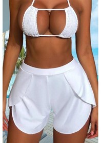 Resim Missmaral Kadın Beyaz Deniz Havuz Şortu Etek Görünümlü Yırtmaçlı Şık Model İçte Bikini Slip 1100 Beyaz 