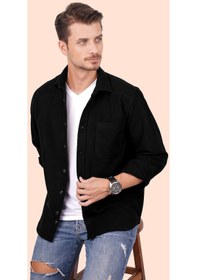 Resim Siyah Düz Oversize Geniş Kalıp Kalın Oduncu Hediye Kutulu Gömlek 001 