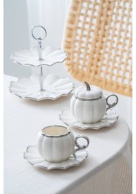 Resim Acar Betty 2 Kişilik Standlı Kahve Fincan Takımı Silver - 130 Ml Beyaz/silver 