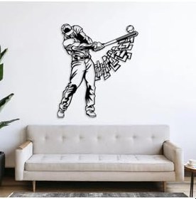 Resim Tasarım Ahşap Beyzbol Oyuncusu Dekoru Siyah 20 x 30 
