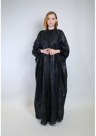 Resim Crystalia Işıltılı Siyah Jakar Kumaş Ve İç Elbiseli Sendi Kumaş İkili Takım Abaya Siyah 