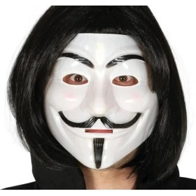 Resim Siyah Renk Kısa Saç ve V For Vendetta Maskesi 