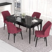Resim Canisa Concept Eva Serisi Mutfak Masa Takımı, Açılabilir 80X132 Mdf Siyah Mermer Desen Masa ve 4 Sandalye 