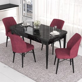Resim Canisa Concept Eva Serisi Mutfak Masa Takımı, Açılabilir 80X132 Mdf Siyah Mermer Desen Masa ve 4 Sandalye 