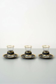 Resim İrem Dante Siyah Dekor El İşçiliği 12 Parça Çay Seti 6 Kişilik, 132 Cc Premium Sunum Karışık 