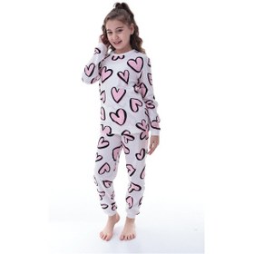 Resim Kız Çocuk Kalpli Desenli Pamuklu Pijama Takımı Rahat Ve Tatlı Uyku Takımı Çok Renkli 