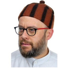 Resim Erkek Keçe Yün Takke - Çizgili Kiremit Renk 